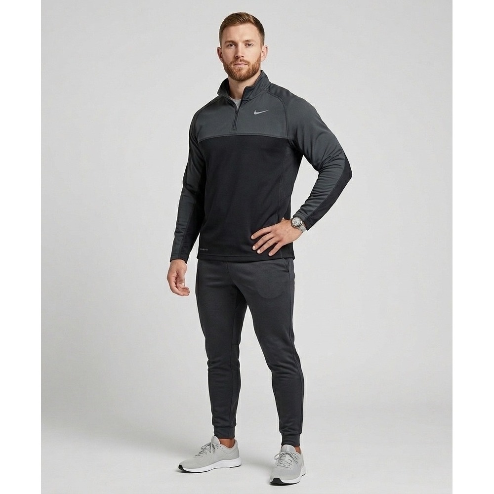Nike Mens Therma-FIT‎ 1/4 Zip Pullover Gray Black Colorblock Training Medium